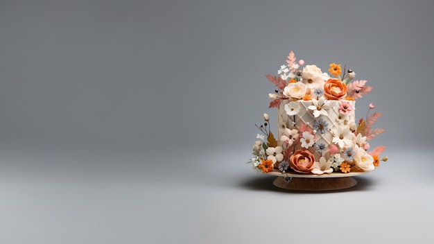 Free photo overloaded cake with flowers