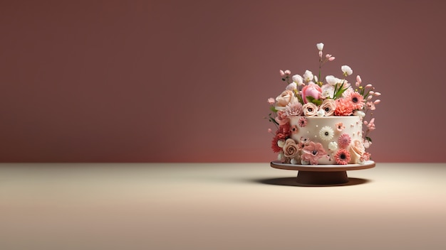 Free photo overloaded cake with flowers