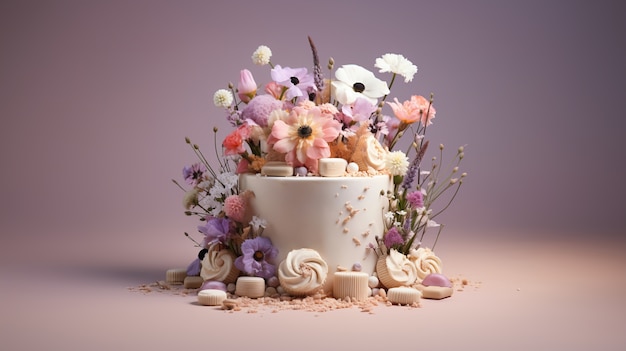 Free Photo overloaded cake with flowers