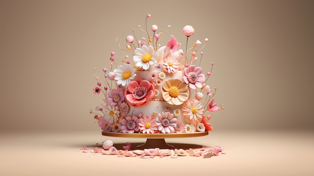 Free photo overloaded cake with flowers