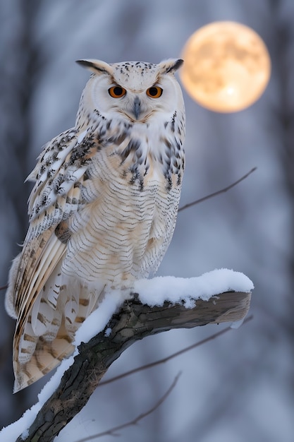 Owl outdoors in cold nature with dreamy aesthetic