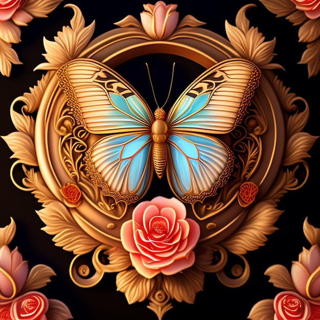 Free Photo a painting of a butterfly with a rose on it