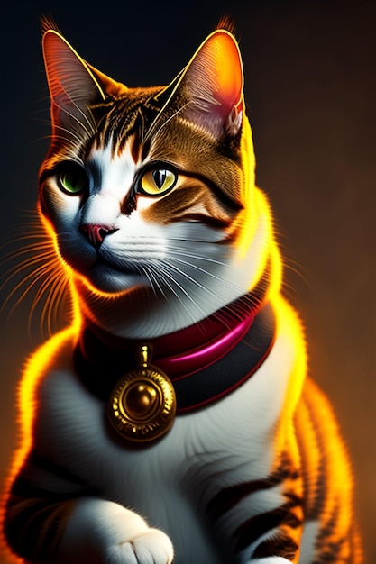 Free Photo a painting of a cat with a gold medallion on its collar