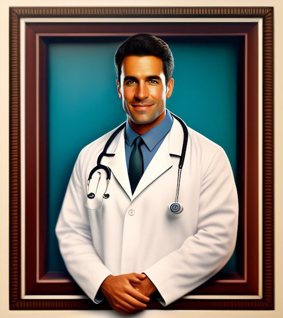 Free photo a painting of a doctor with a stethoscope around his neck.