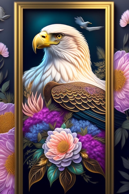 Free Photo a painting of an eagle with flowers in it