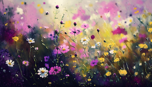 A painting of flowers in a field