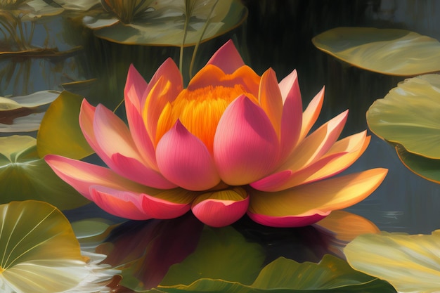 Free Photo a painting of a lotus flower in the water