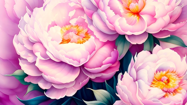 Free Photo a painting of peonies with pink petals