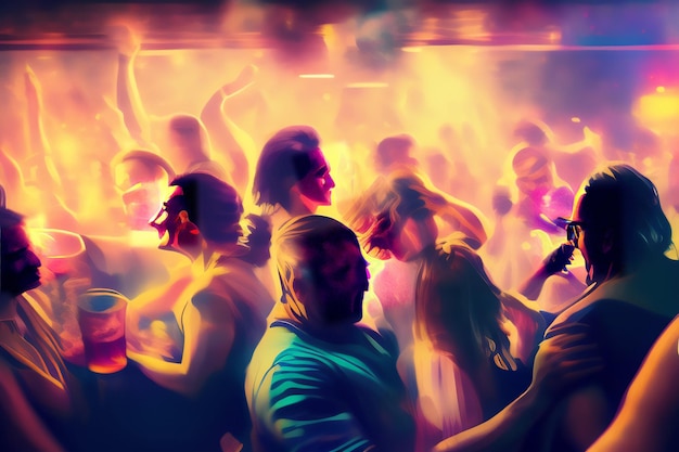 Free photo a painting of people dancing in a club with the word club on it