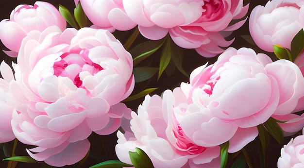 Free Photo a painting of pink peonies with green leaves on the top.