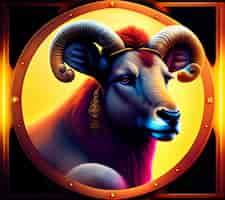 Free photo a painting of a ram with gold trim and gold accents.