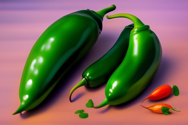 Free photo a painting of two green peppers with one that says 