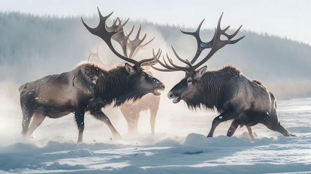 Free photo pair of wild elks fighting each other in nature