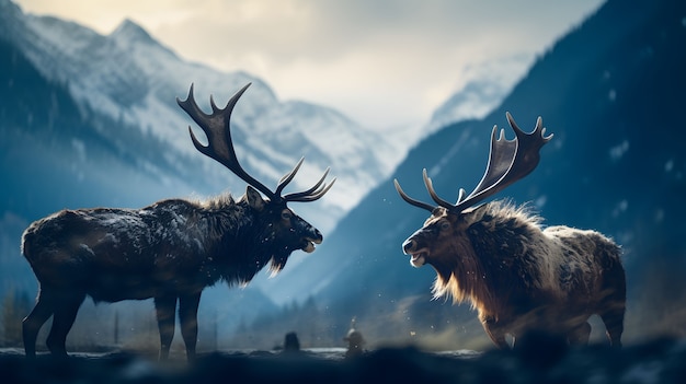 Pair of wild elks in nature