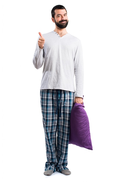 Free photo pajamas pillow background expression awake