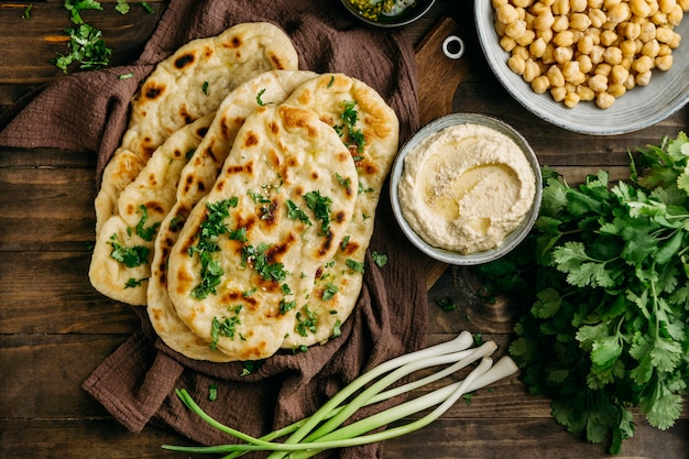 Pakistani food on cloth above view