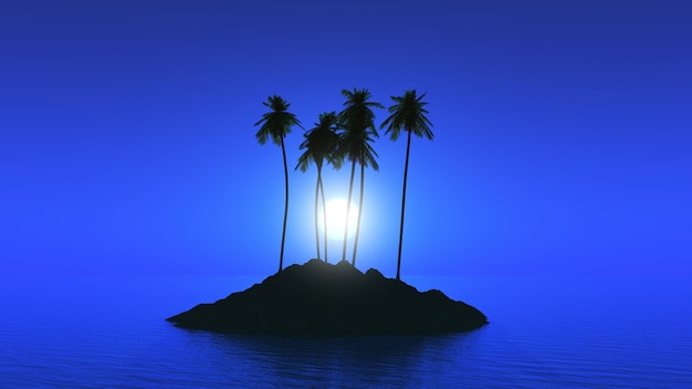 Free Photo palm tree island against a moonlit sky