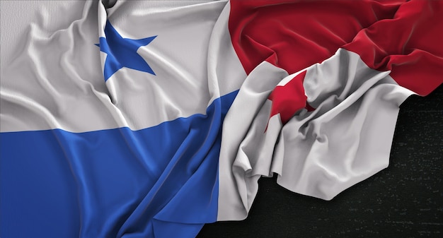 Panama Flag Wrinkled On Dark Background 3D Render