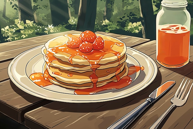 Free Photo pancakes in anime style