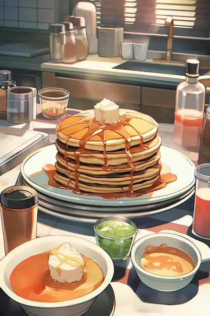 Free photo pancakes in anime style