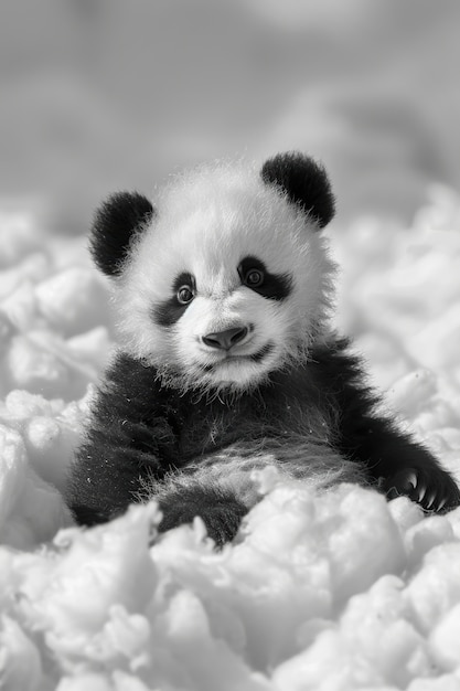 Panda bear portrait in black and white