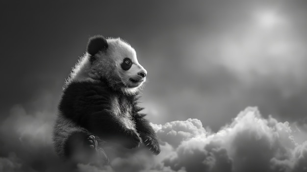 Free photo panda bear portrait in black and white