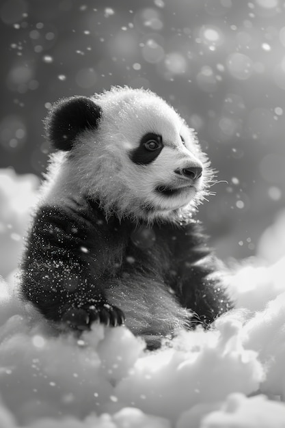 Free photo panda bear portrait in black and white