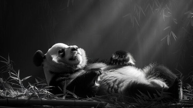 Panda bear portrait in black and white