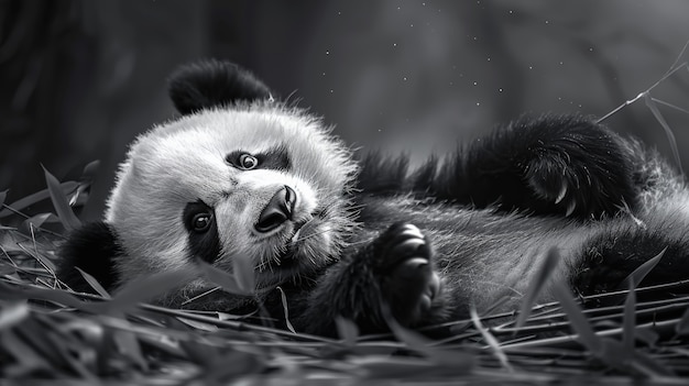 Free Photo panda bear portrait in black and white