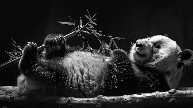 Free Photo panda bear portrait in black and white