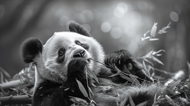 Panda bear portrait in black and white