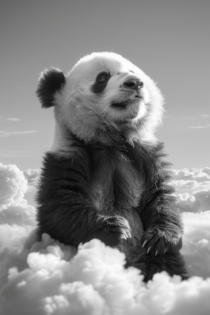 Free photo panda bear portrait in black and white