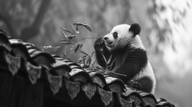 Panda bear portrait in black and white