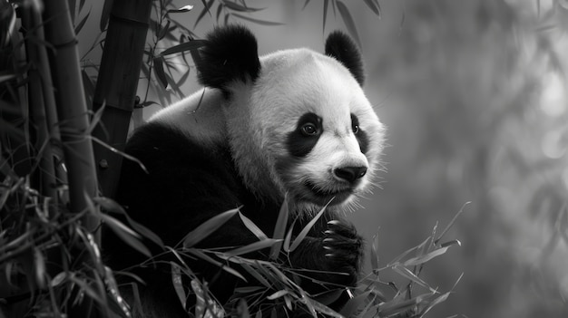 Panda bear portrait in black and white