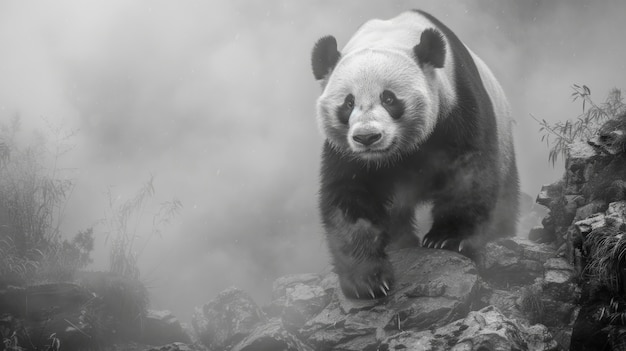 Free photo panda bear portrait in black and white