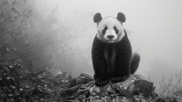 Free photo panda bear portrait in black and white