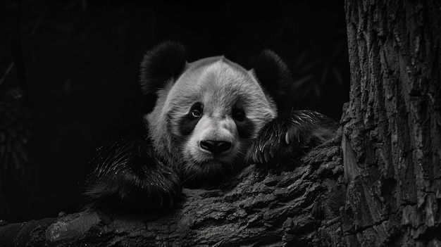 Free photo panda bear portrait in black and white