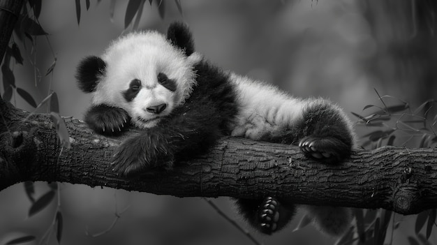 Free photo panda bear portrait in black and white