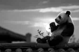 Free photo panda bear portrait in black and white