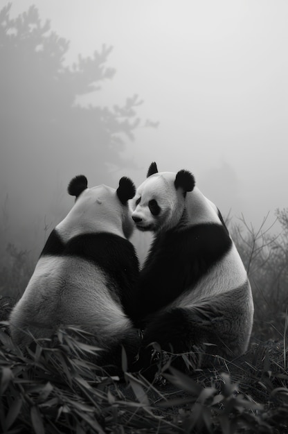 Free photo panda bear portrait in black and white