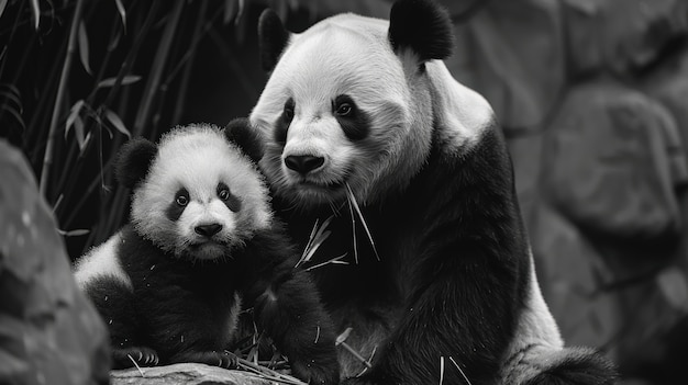 Free Photo panda bear portrait in black and white