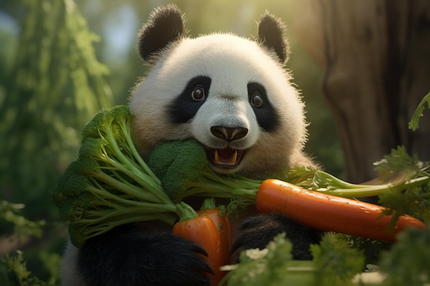 Free Photo a panda eating carrots portrait animal close ups