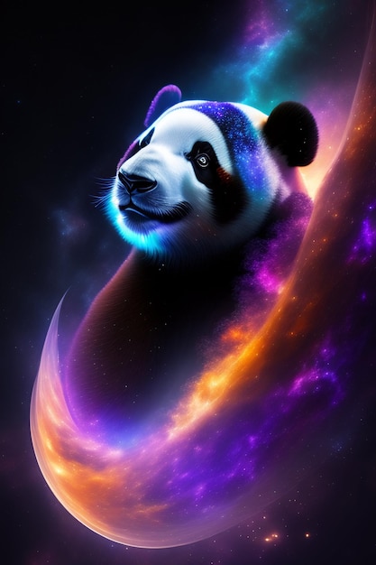 Free photo a panda is looking at the galaxy.