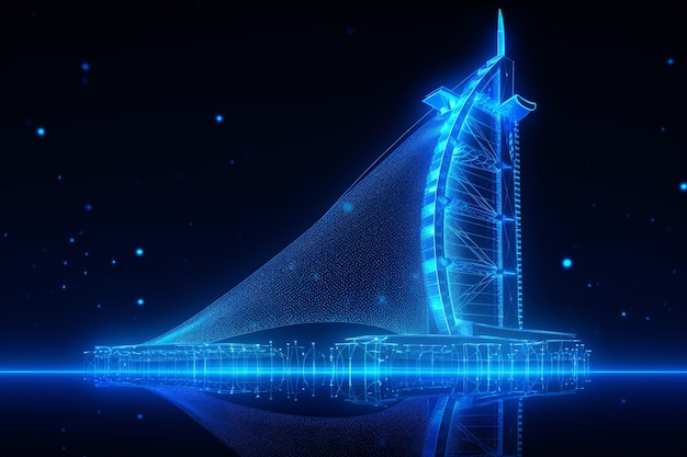 Free Photo panoramic view of dubai city illuminated in a neon spectrum