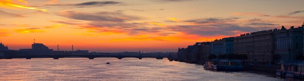 Panoramic view of Neva river in dawn