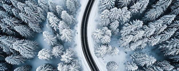 Free photo panoramic view of road in the mountain forest in winter ai generated