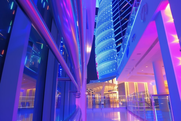 Free Photo panoramic views of dubai city illuminated in a neon spectrum