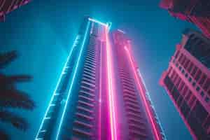 Free photo panoramic views of dubai city illuminated in a neon spectrum