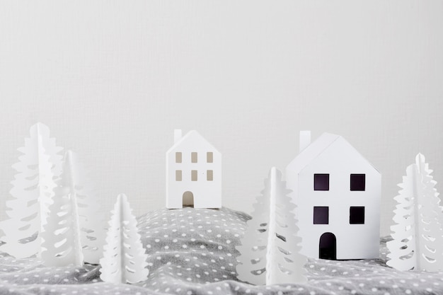 Paper forest with buildings