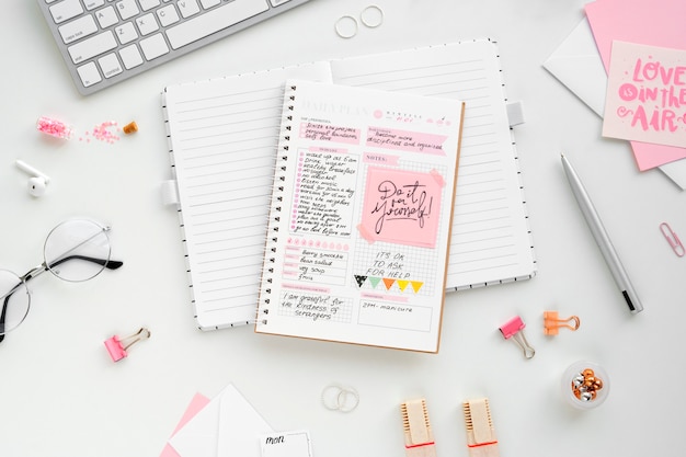 Paper planner bullet journal with stationery